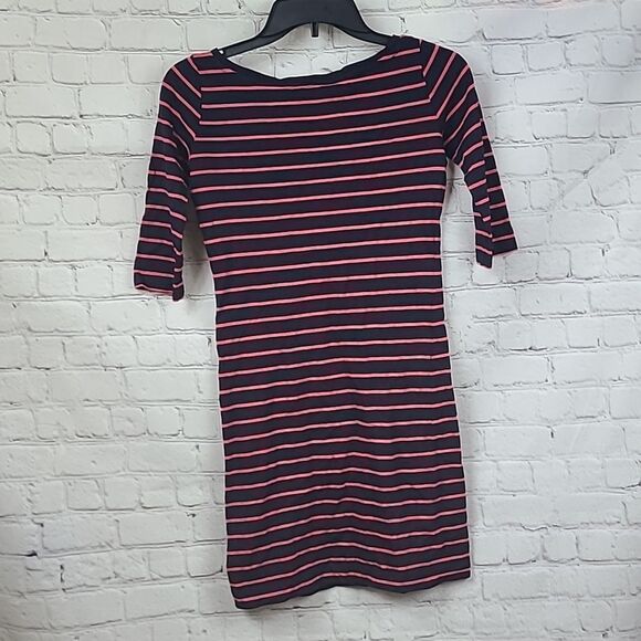 French Connection Tim Tim Stripe Jersey Dress Navy/Pink Cotton Stretch Comfy 2 - Picture 4 of 9